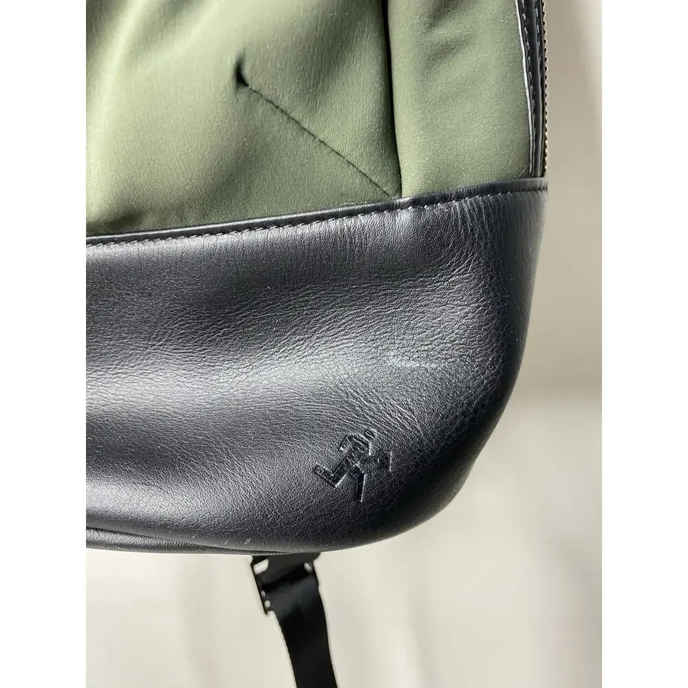 WANT Les Essentiels Piper Nylon Leather Backpack Green Black Basic Casual Travel